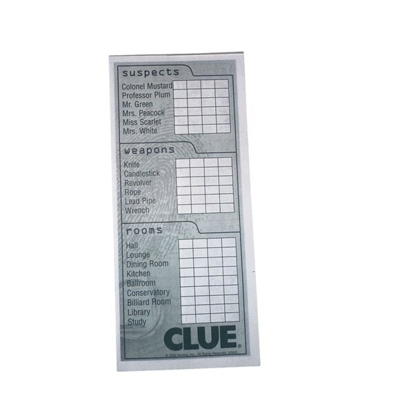 Vintage 2002 Clue Suspect Sheets Double Sided 12 Sheets Parts Parker Brothers - Picture 1 of 3